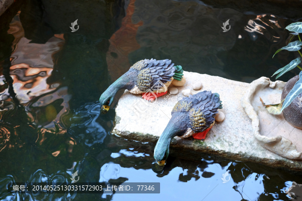 鸭子喝水,陶瓷装饰摆件