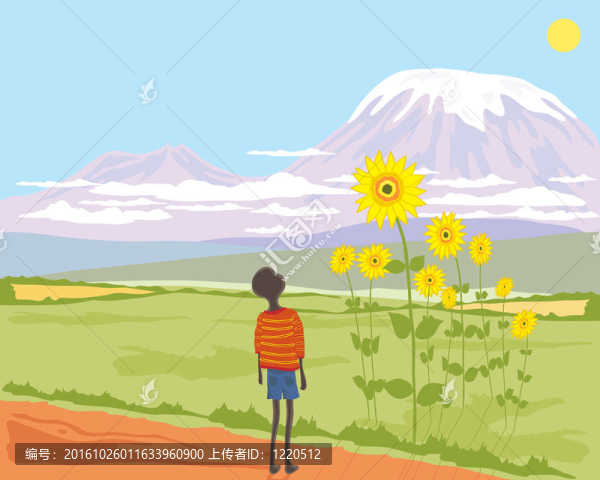 非洲男孩与向日葵