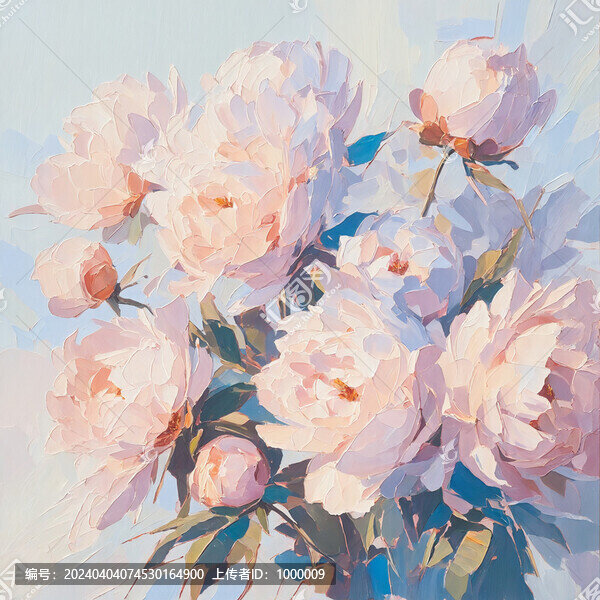 色彩丰富的刮刀风格牡丹油画插画图片素材-新媒体用图设计素材下载-汇图网