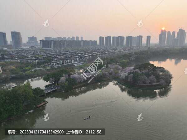 顺峰山公园桂畔湖春色日出全景